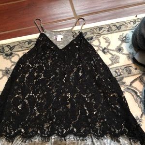Knit black lace tank spaghetti strap tank top